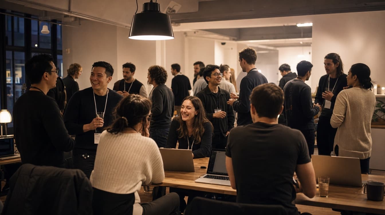 Members talking in small groups at a Titan community meetup