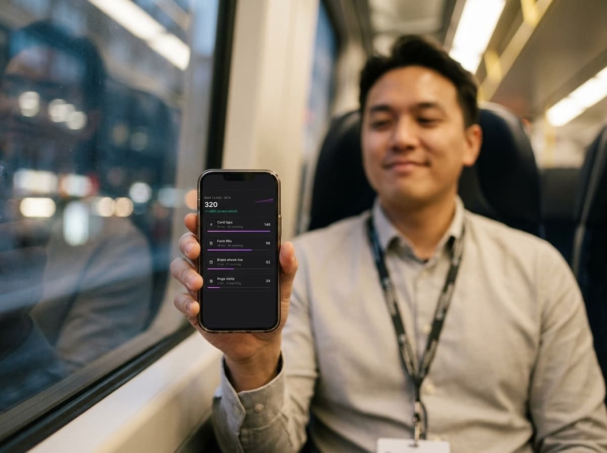 A professional reviewing their Titan lead pipeline on the train home